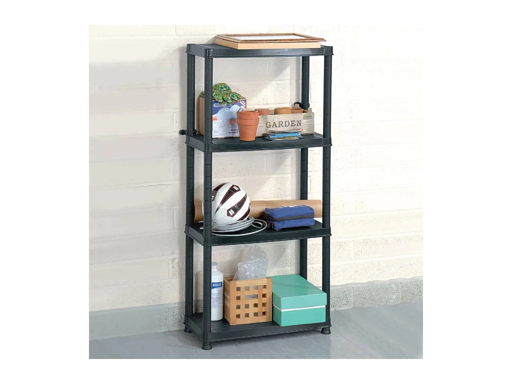 Étagère de rangement à 4 niveaux Noir 61x30,5x130 cm Plastique OFR81241 BonneVie Meuble