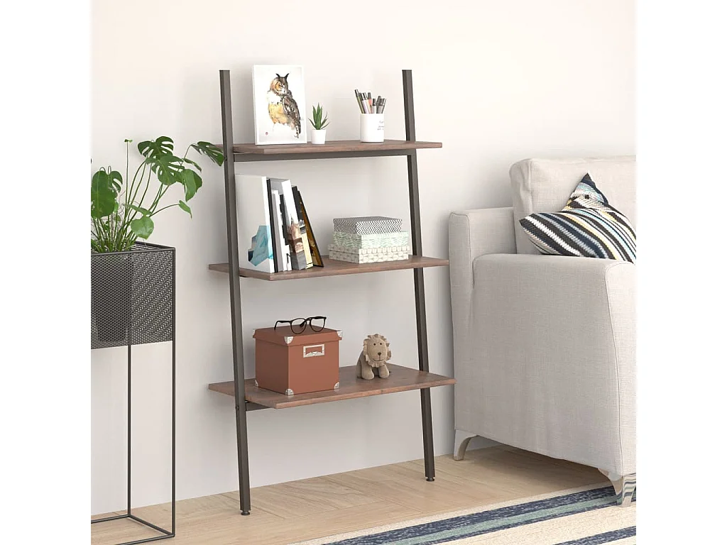 Étagère inclinée à 3 niveaux Marron foncé et noir 64x34x116 cm OFR17089 BonneVie Meuble