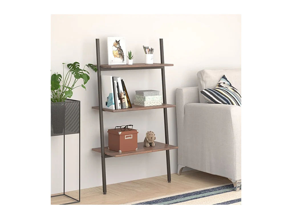 Étagère inclinée à 3 niveaux Marron foncé et noir 64x34x116 cm OFR17089 BonneVie Meuble