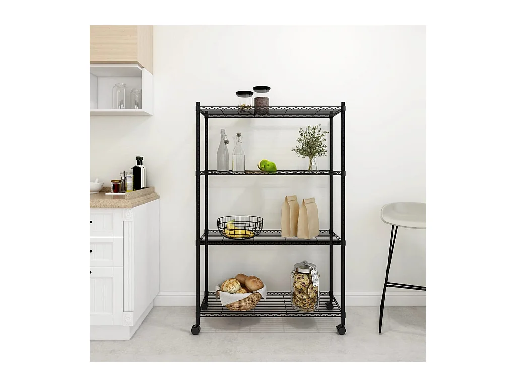 Étagère de rangement 4 niveaux et roues 90x35x137cm Noir 200 kg OFR60442 BonneVie Meuble