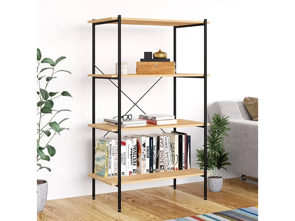 Étagère à 4 niveaux Noir et chêne 80x40x130 cm OFR35497 BonneVie Meuble