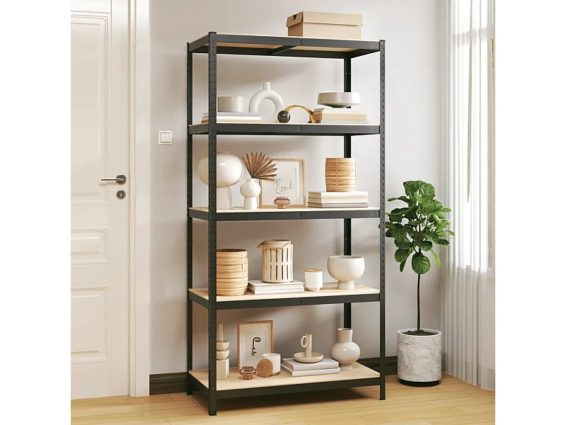Estante com 5 prateleiras derivados de madeira e aço antracite PT686270