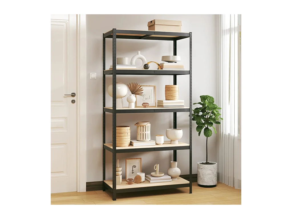 Étagère de rangement 5 niveaux Anthracite Acier bois ingénierie OFR58598 BonneVie Meuble