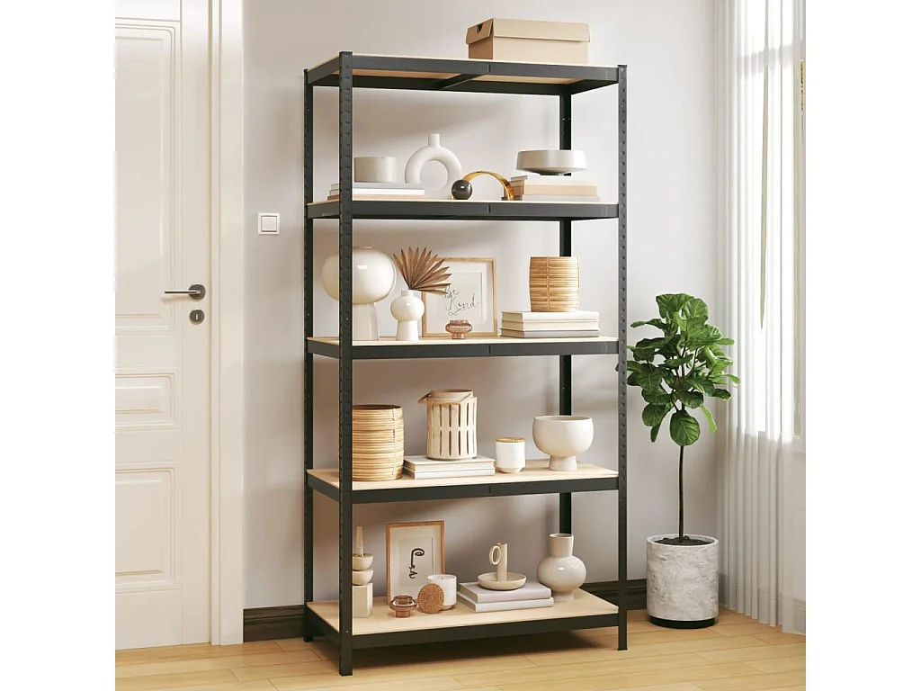Étagère de rangement 5 niveaux Anthracite Acier bois ingénierie OFR58598 BonneVie Meuble