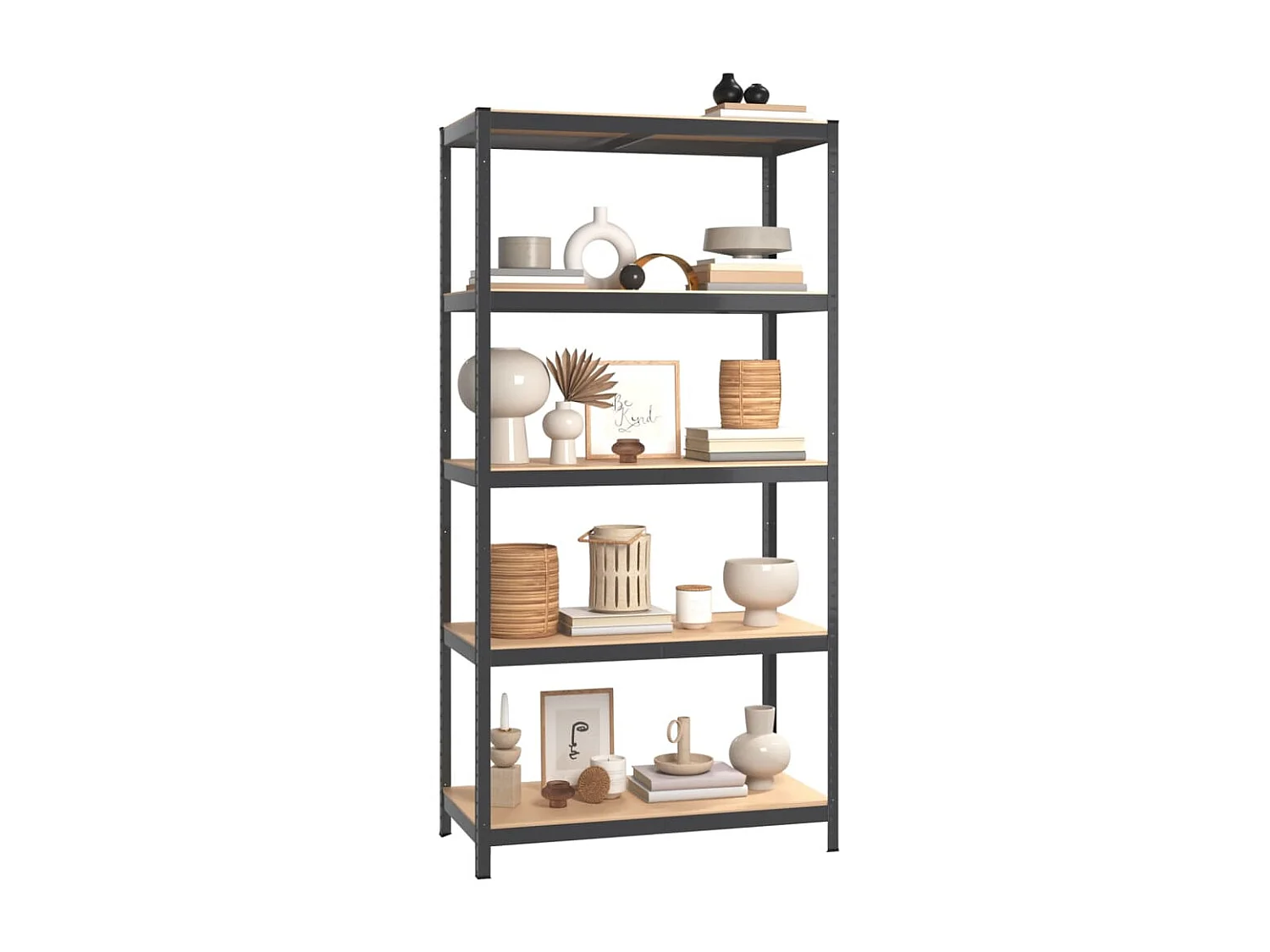 Étagère de rangement 5 niveaux Anthracite Acier bois ingénierie OFR58598 BonneVie Meuble