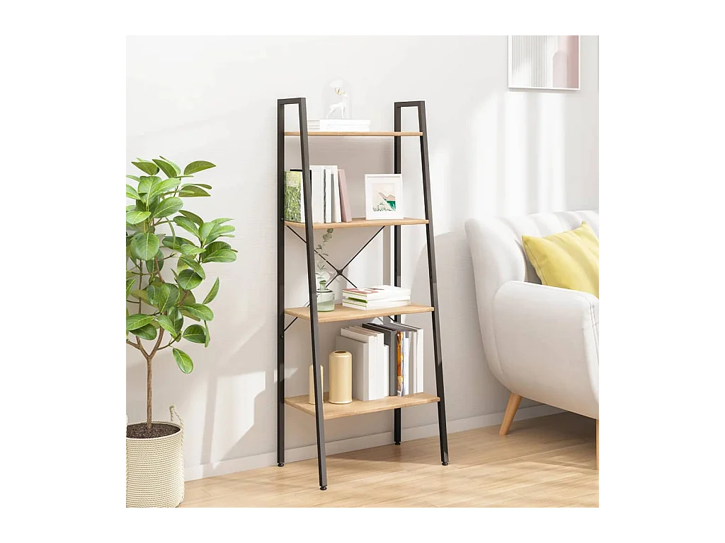 Étagère sur pied 4 niveaux Marron clair et noir 56x35x140 cm OFR84228 BonneVie Meuble