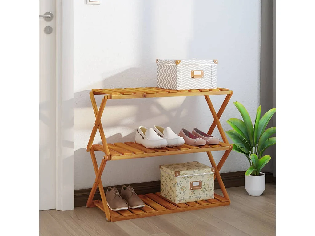 Étagère pliable à 3 niveaux Marron 70x31x63 cm Bois d'acacia OFR58970 BonneVie Meuble