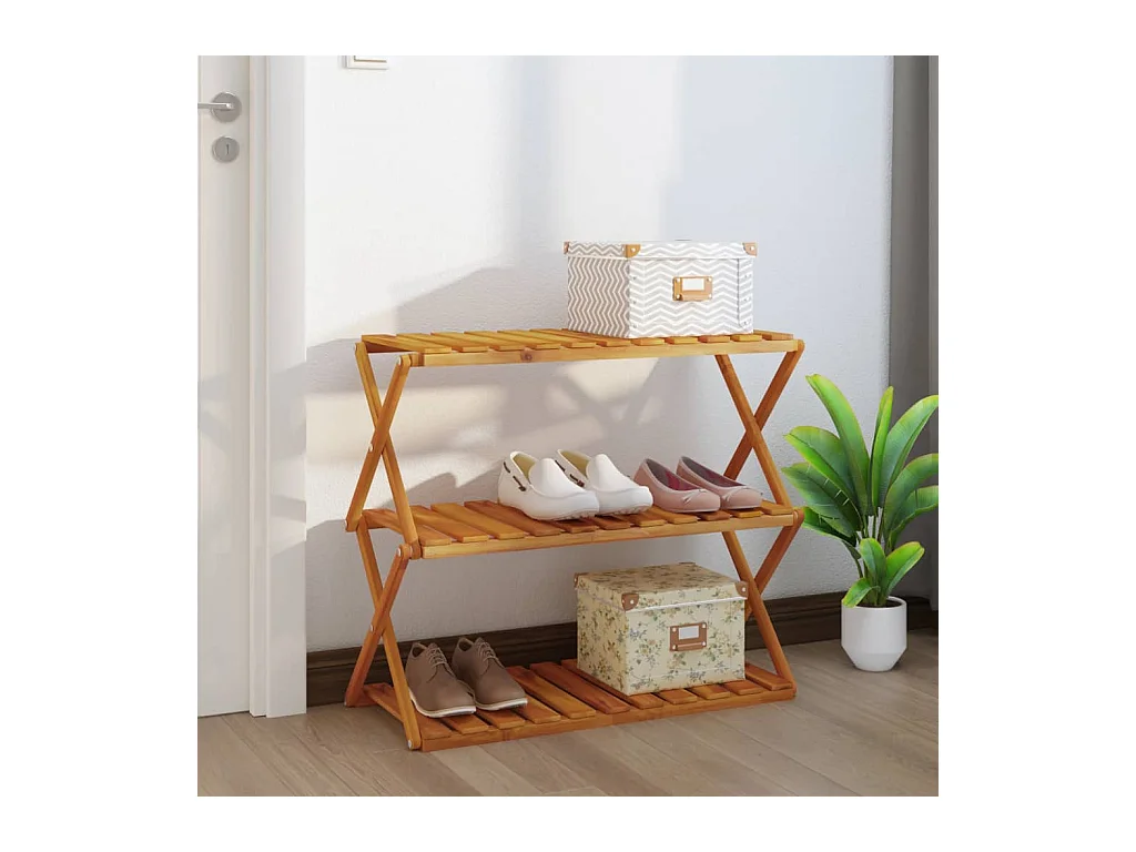 Étagère pliable à 3 niveaux Marron 70x31x63 cm Bois d'acacia OFR58970 BonneVie Meuble