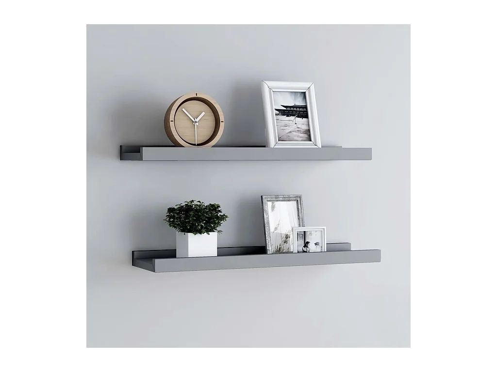 Étagères à rebord pour cadre photo 2 pcs Gris 60x9x3 cm MDF OFR35466 BonneVie Meuble