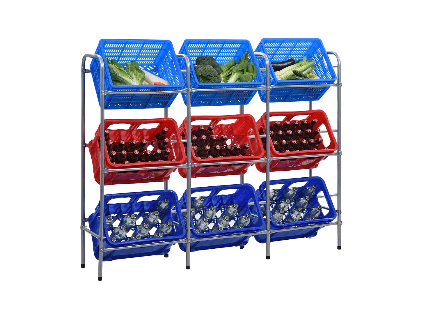 Étagère de rangement pour 9 caisses Argenté 145x33x116 cm Acier OFR29679 BonneVie Meuble
