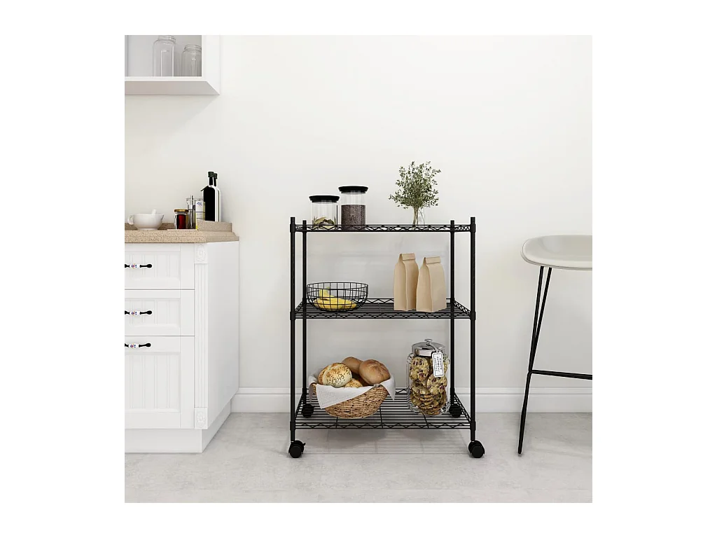 Étagère de rangement 3 niveaux et roues 60x35x81 cm noir 150 kg OFR65749 BonneVie Meuble