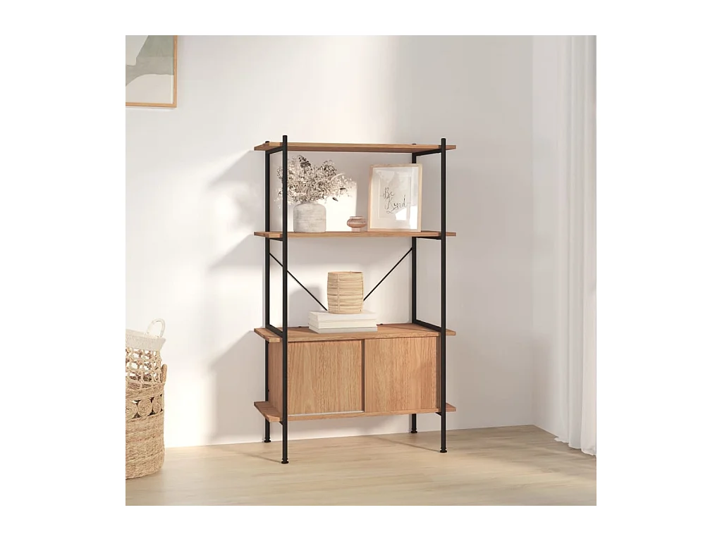 Étagère à 4 niveaux armoire 80x40x130cm Acier bois d'ingénierie OFR44508 BonneVie Meuble