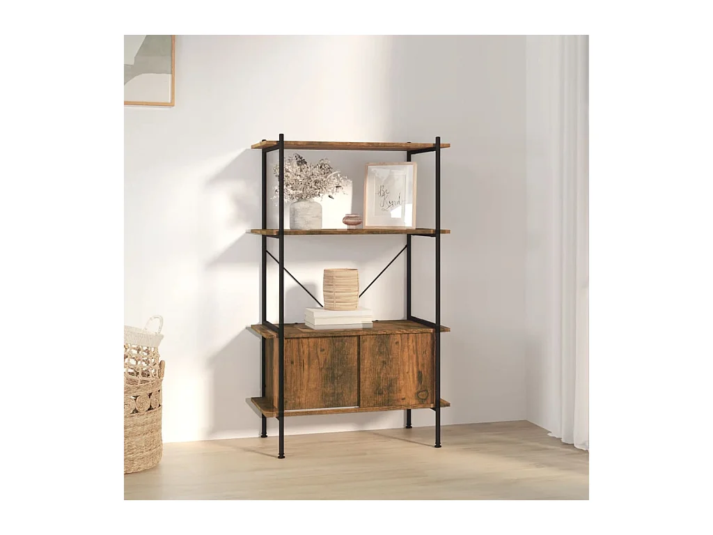 Étagère à 4 niveaux armoire 80x40x130cm Acier bois d'ingénierie OFR54029 BonneVie Meuble