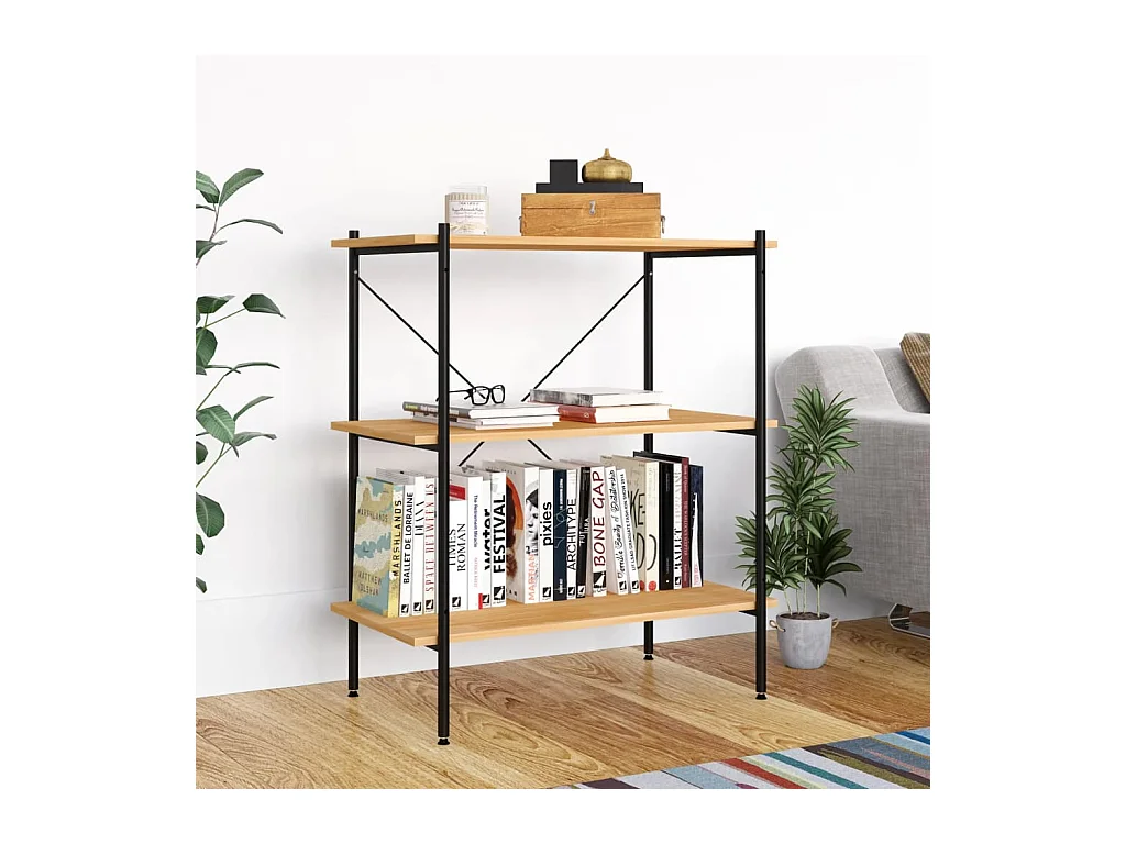 Étagère à 3 niveaux Noir et chêne 80x40x92 cm OFR39929 BonneVie Meuble