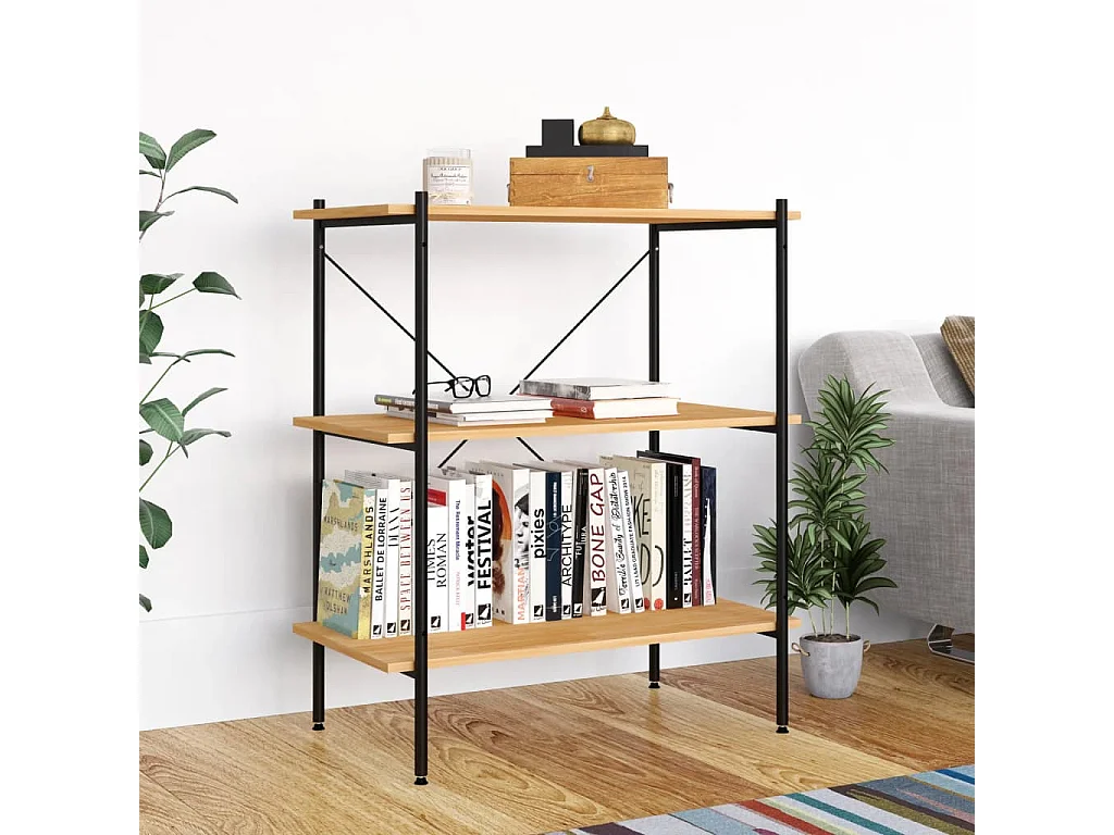 Étagère à 3 niveaux Noir et chêne 80x40x92 cm OFR39929 BonneVie Meuble