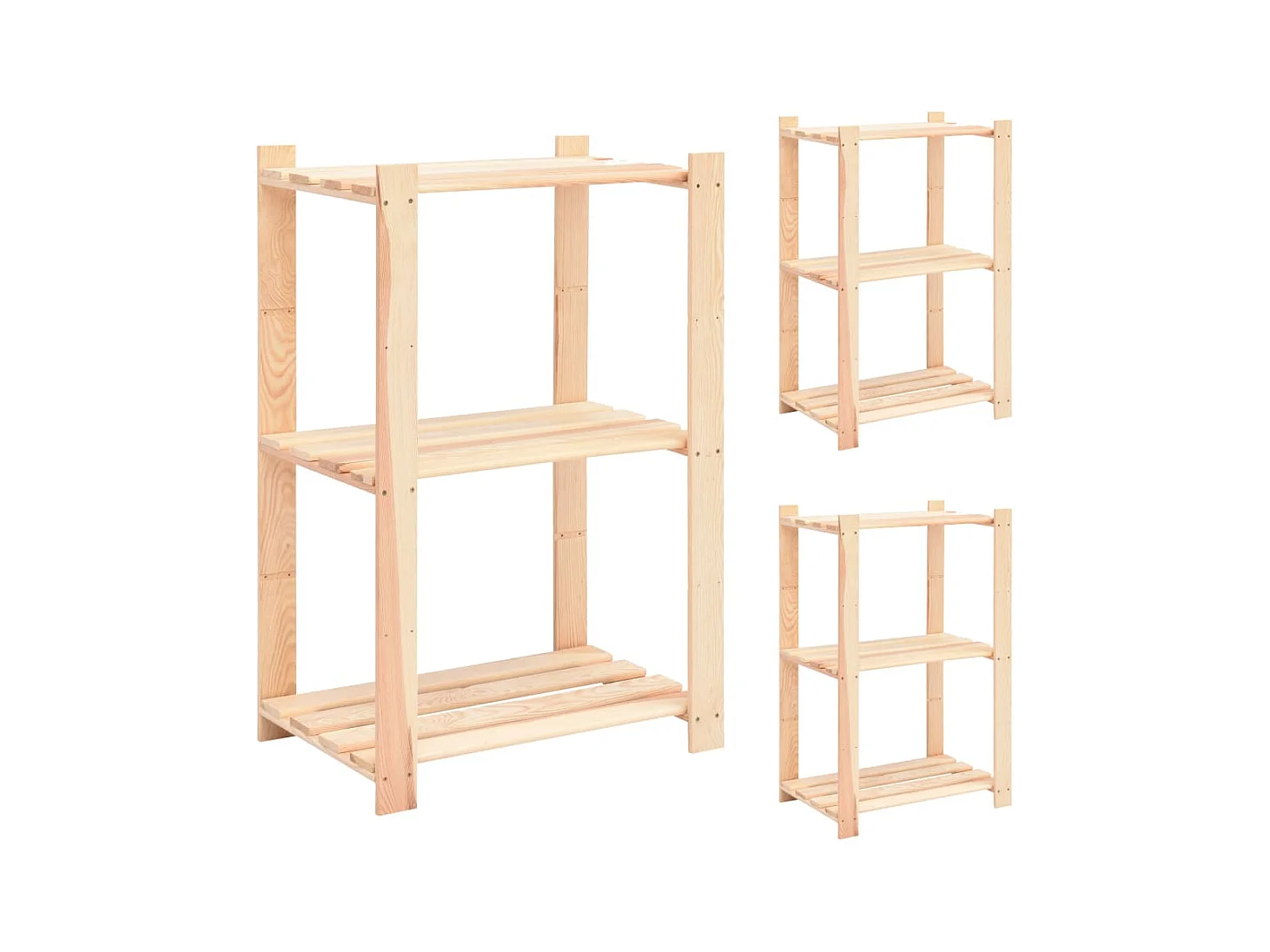 Étagères de rangement à 3 niveaux 3 pcs 60x38x90 cm Pin 150 kg OFR88418 BonneVie Meuble