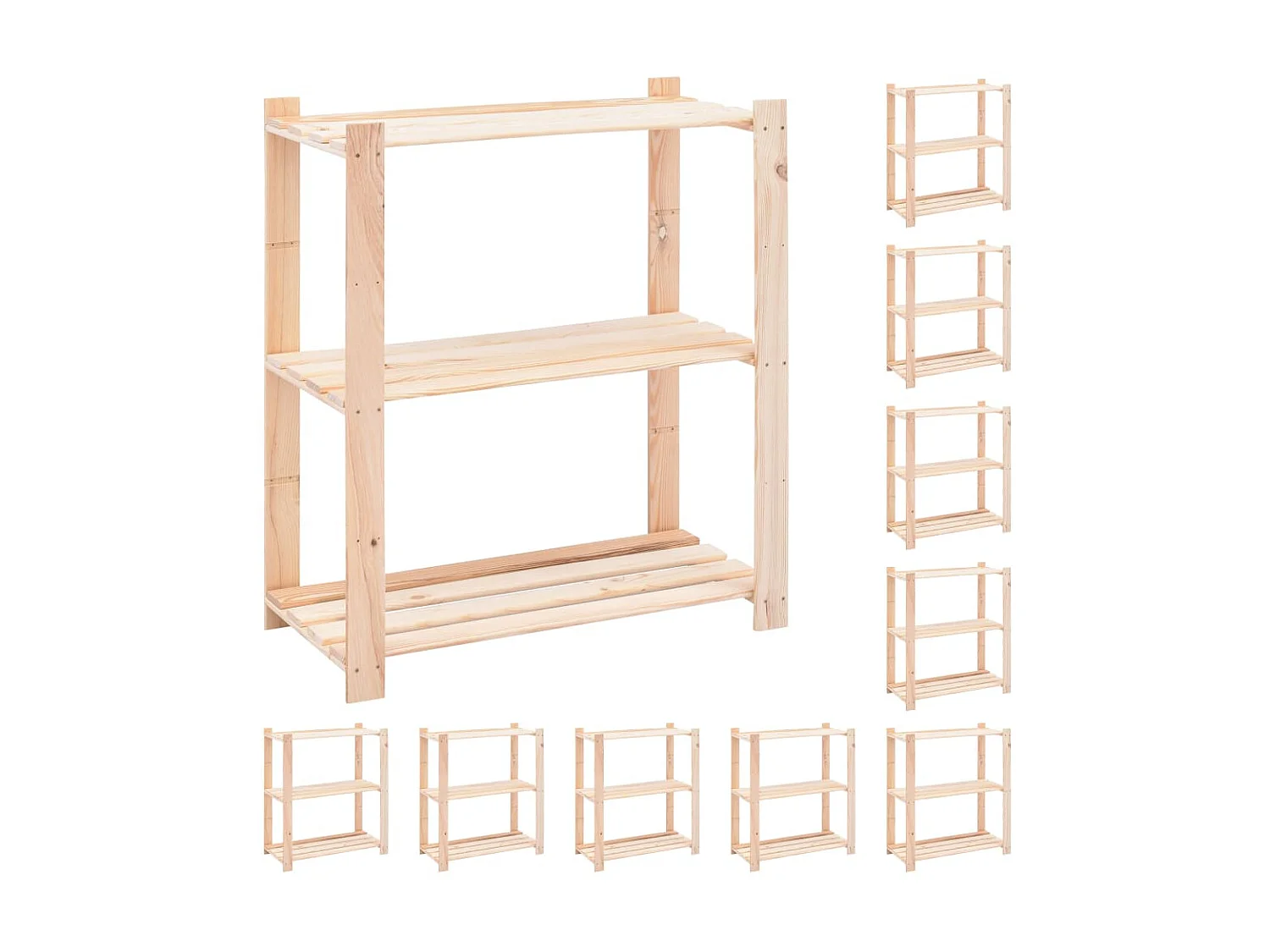 10 unidades arrumação 3 prateleiras 80x38x90cm pinho 150 kg PT294427