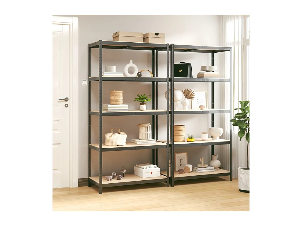 Étagères à 5 niveaux 2pcs Anthracite Acier et bois d'ingénierie OFR99398 BonneVie Meuble
