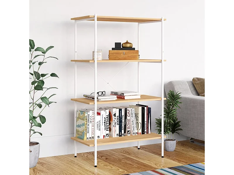 Étagère à 4 niveaux Blanc et chêne 80x40x130 cm OFR90851 BonneVie Meuble