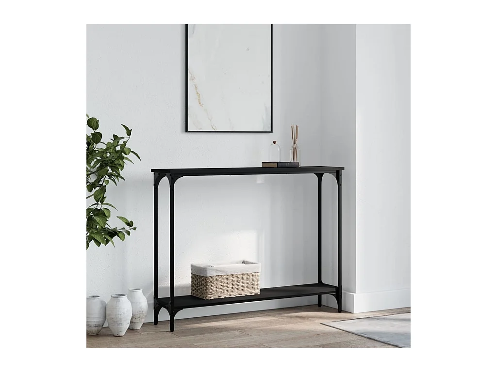 Table console, Table d'entrée pour salon, Bout de canapé, Table d'appoint noir 100x22,5x75 cm bois d'ingénierie OLQ6866 BonneVie Meuble