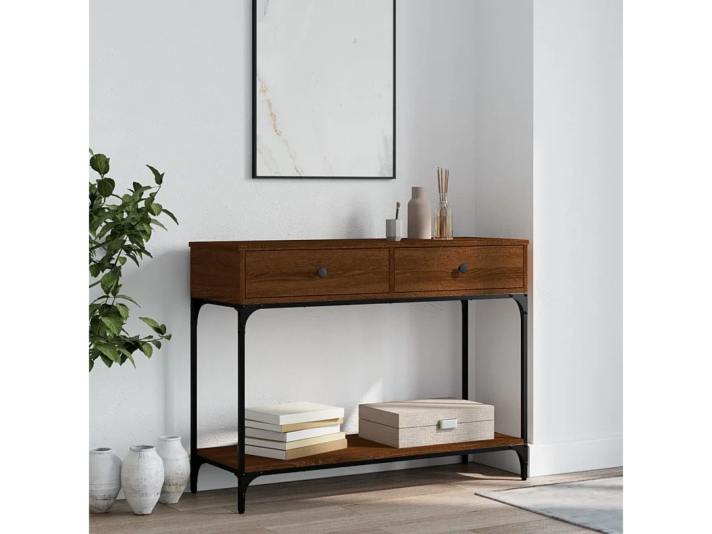 Console chêne marron 100x34,5x75 cm bois d'ingénierie OFR53737 BonneVie Meuble