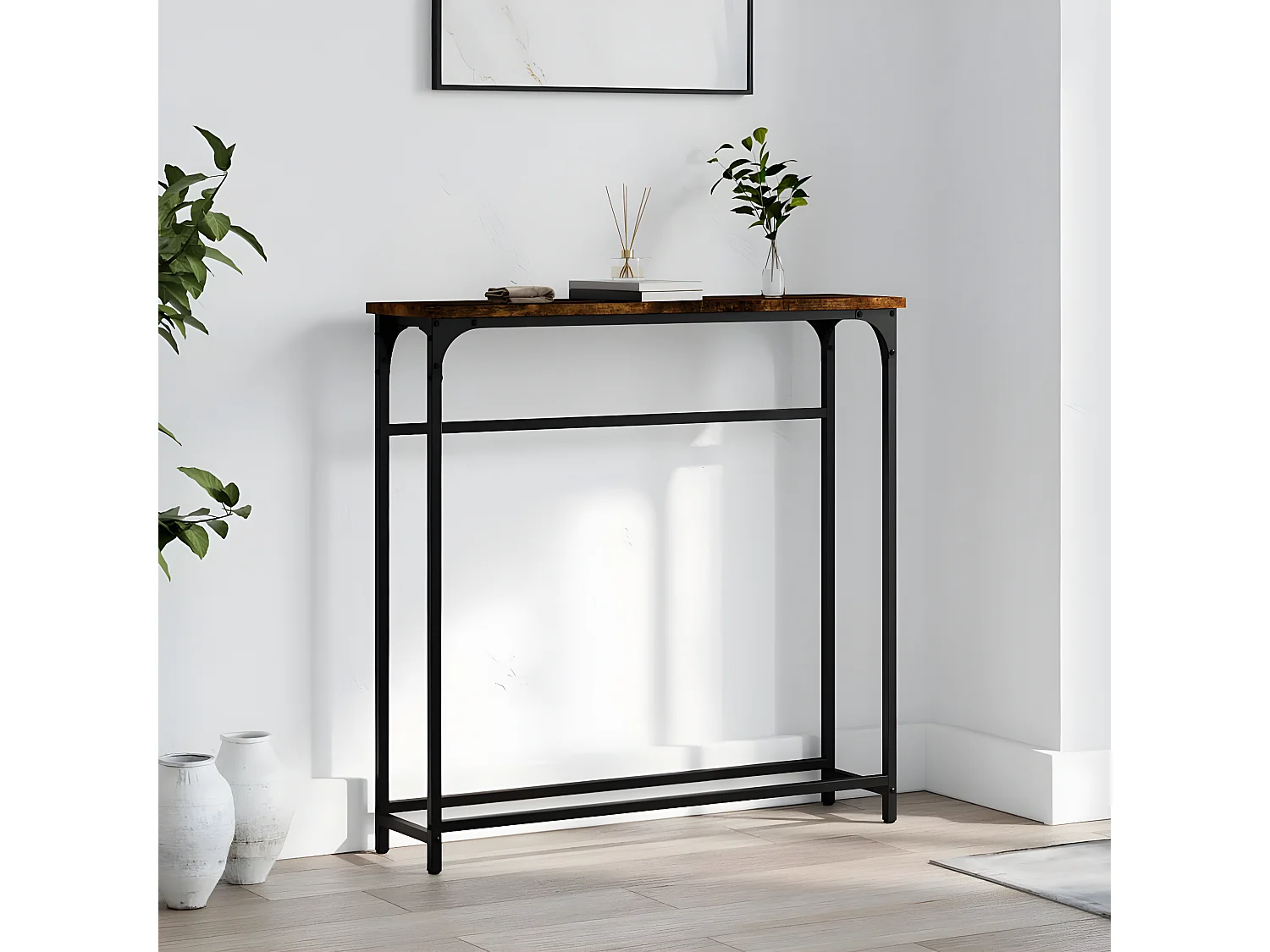 Mesa consola 75x19,5x75 cm derivados de madeira carvalho fumado PT344896