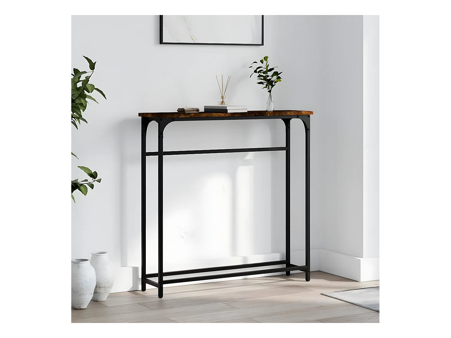 Console chêne fumé 75x19,5x75 cm bois d'ingénierie OFR32652 BonneVie Meuble