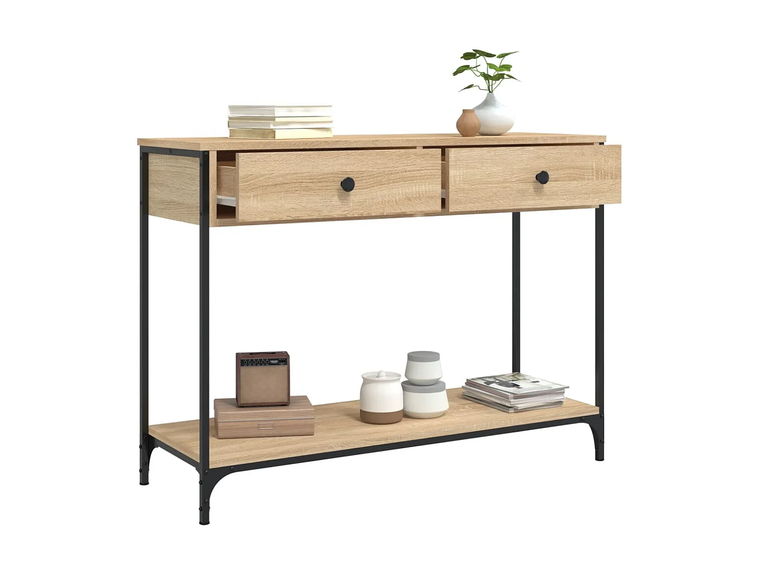 Table console, Table d'entrée pour salon, Bout de canapé, Table d'appoint chêne sonoma 100x34,5x75 cm bois d'ingénierie OLQ1109 BonneVie Meuble