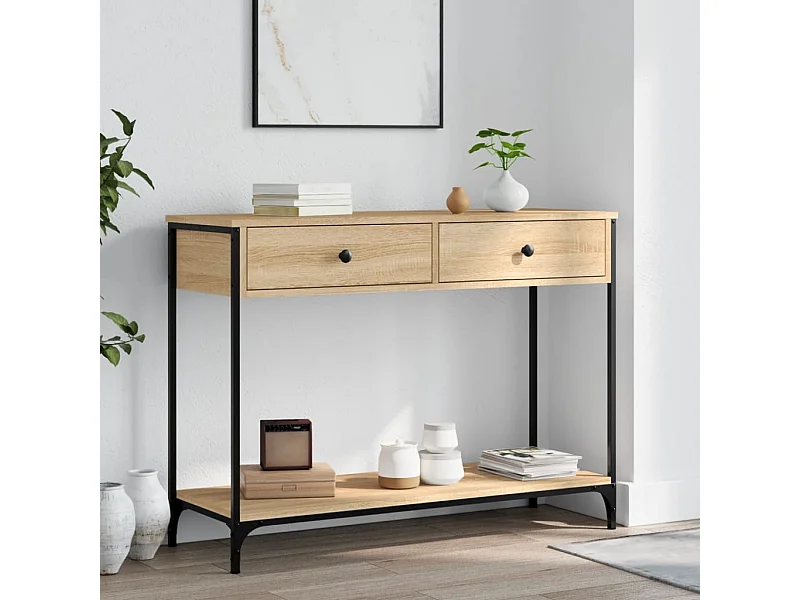 Table console, Table d'entrée pour salon, Bout de canapé, Table d'appoint chêne sonoma 100x34,5x75 cm bois d'ingénierie OLQ1109 BonneVie Meuble