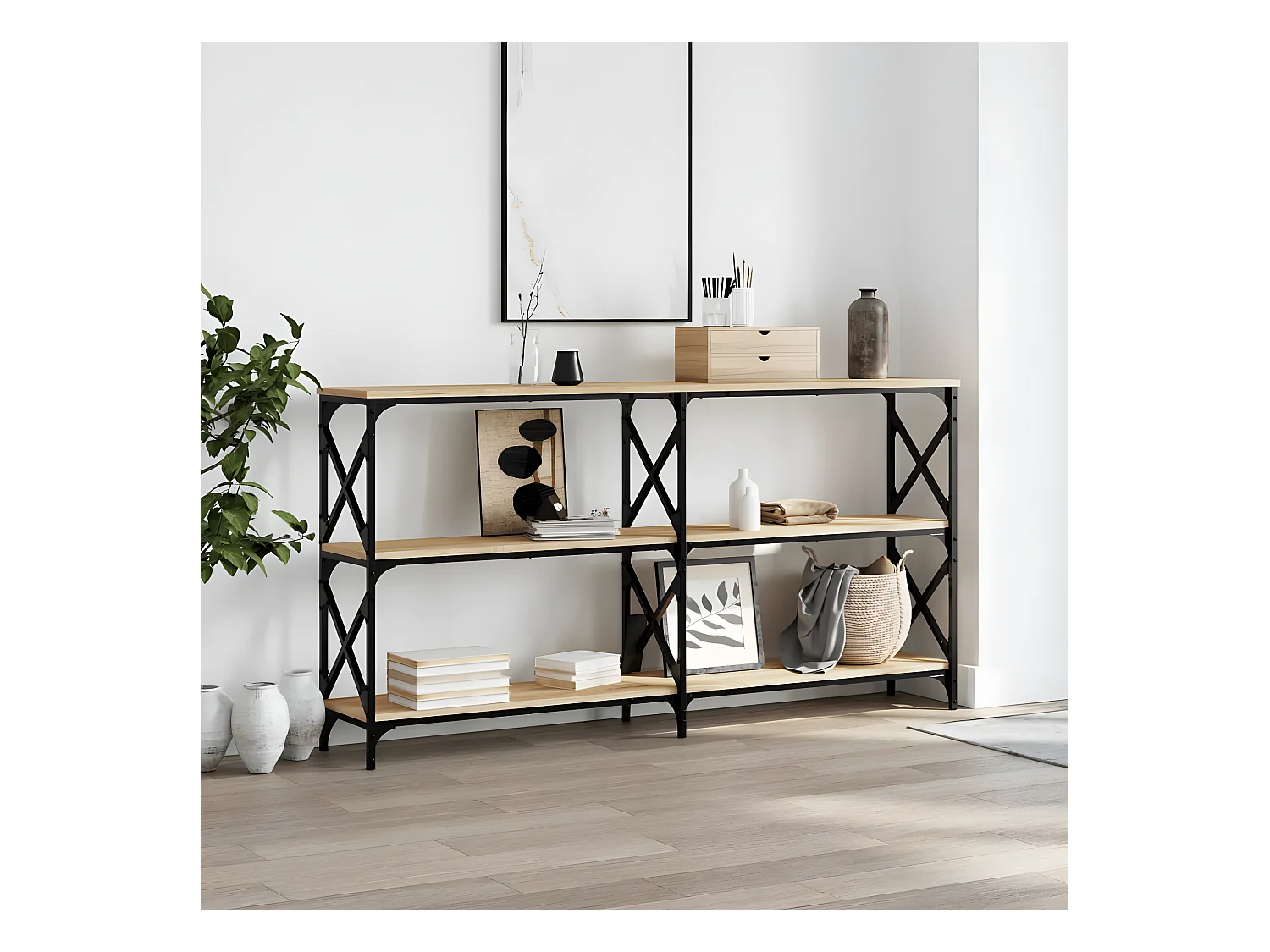 Console chêne sonoma 156x28x80,5 cm bois d'ingénierie OFR52402 BonneVie Meuble