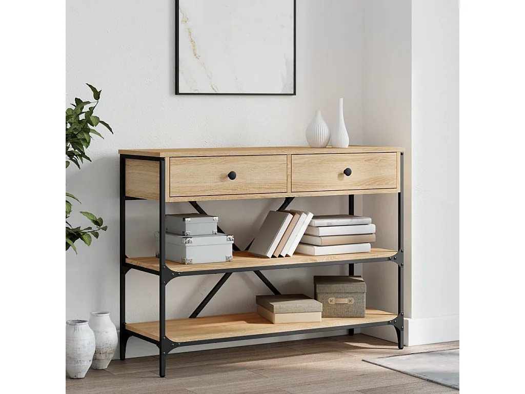 Console avec tiroirs et étagères chêne sonoma OFR21407 BonneVie Meuble
