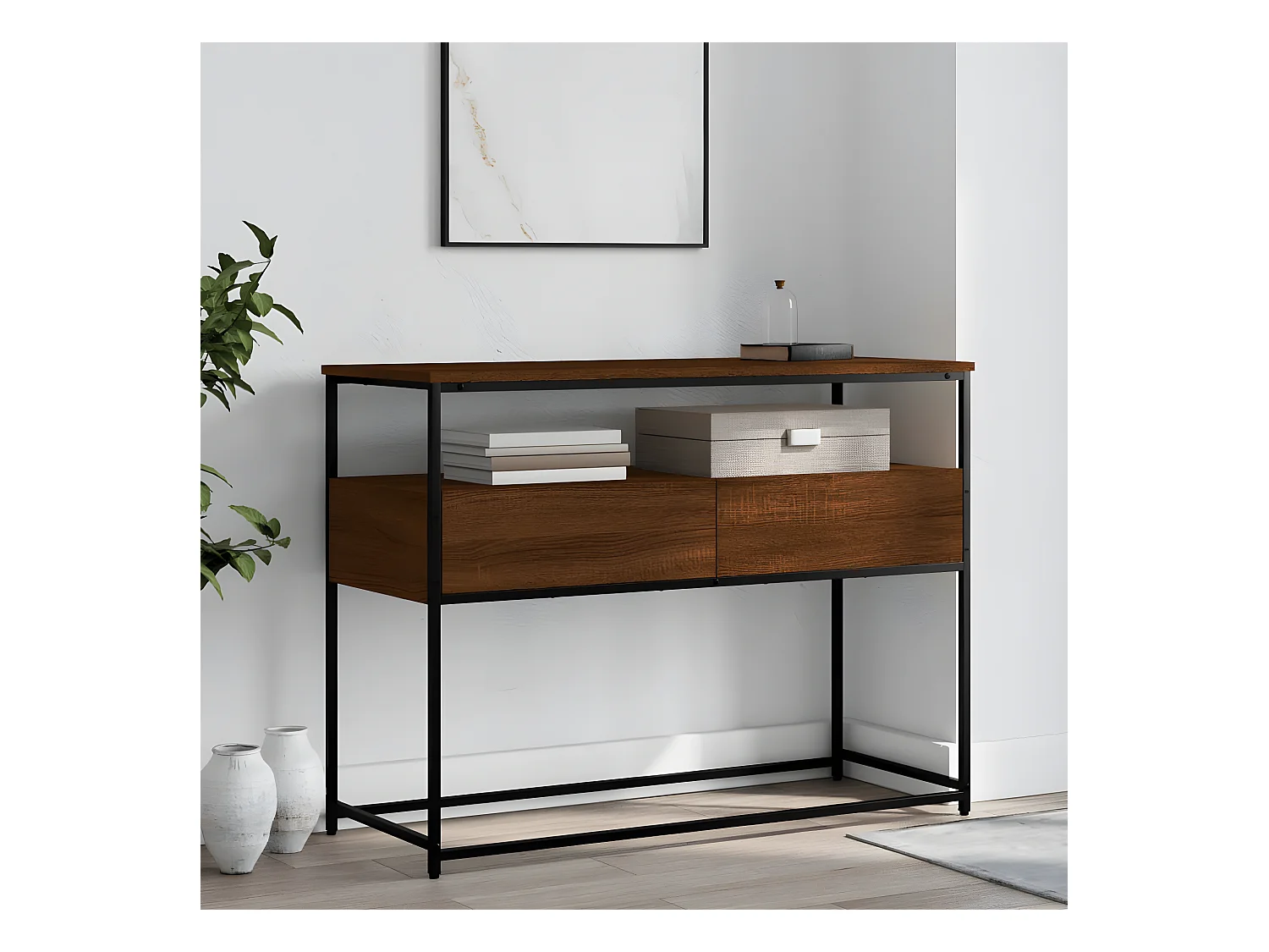 Console chêne marron 100x40x75 cm bois d'ingénierie OFR76275 BonneVie Meuble