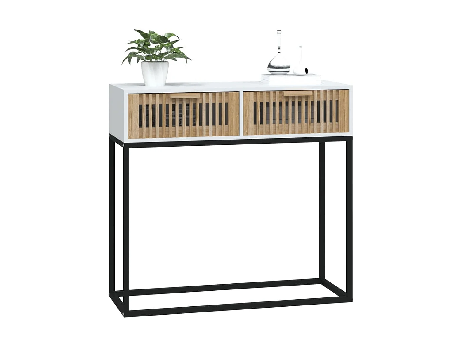 Table console, Table d'entrée pour salon, Bout de canapé, Table d'appoint blanc 80x30x75 cm bois d'ingénierie et fer OKI7792 BonneVie Meuble