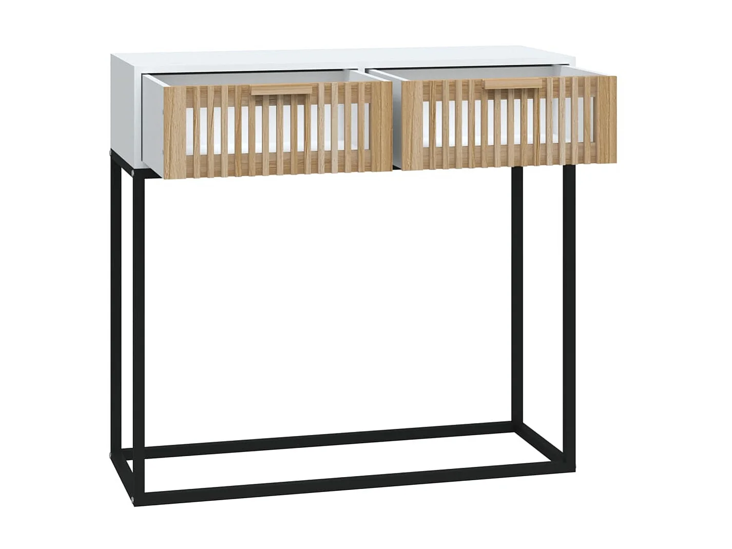 Table console, Table d'entrée pour salon, Bout de canapé, Table d'appoint blanc 80x30x75 cm bois d'ingénierie et fer OKI7792 BonneVie Meuble