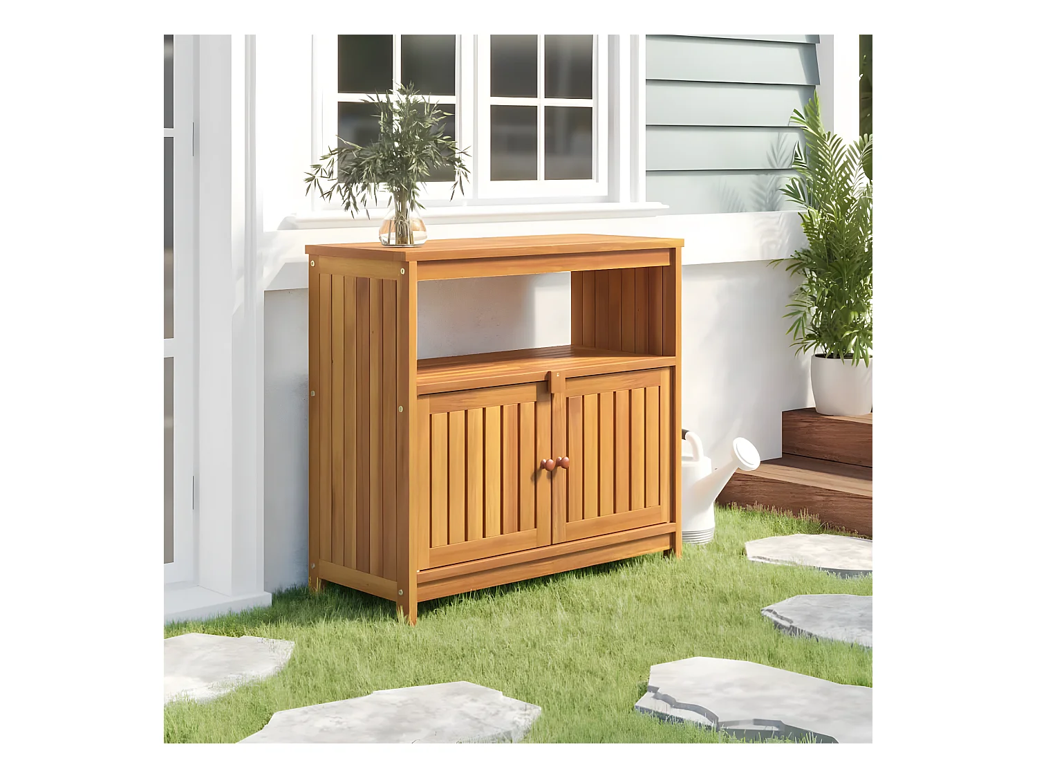 Console de jardin 80x35x75 cm bois massif d'acacia OFR92471 BonneVie Meuble