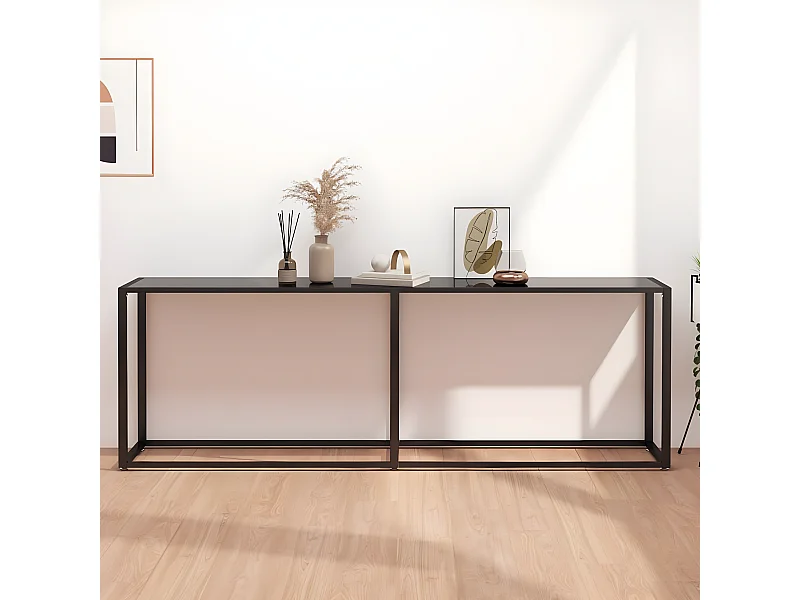 Mesa consola vidrio templado negro 220x35x75,5 cm ES312459