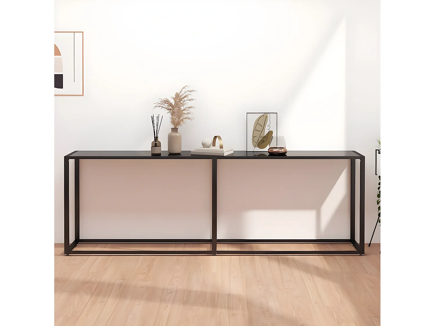 Mesa consola vidrio templado negro 220x35x75,5 cm ES312459