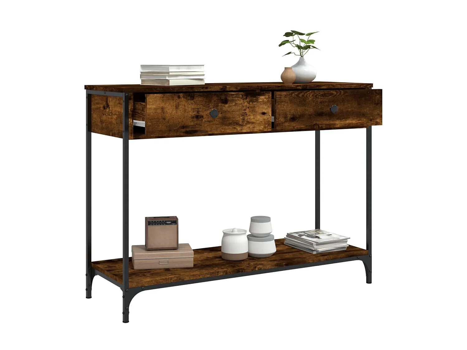 Console chêne fumé 100x34,5x75 cm bois d'ingénierie OFR15843 BonneVie Meuble