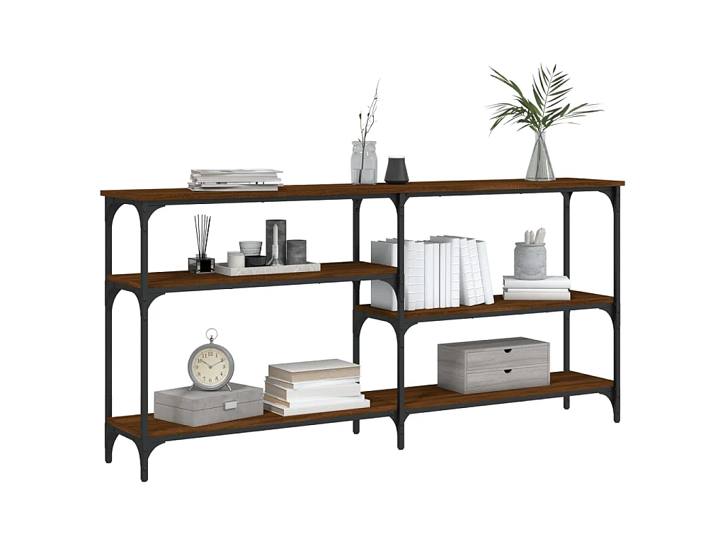 Mesa consola madera de ingeniería marrón roble 160x29x75 cm ES690875