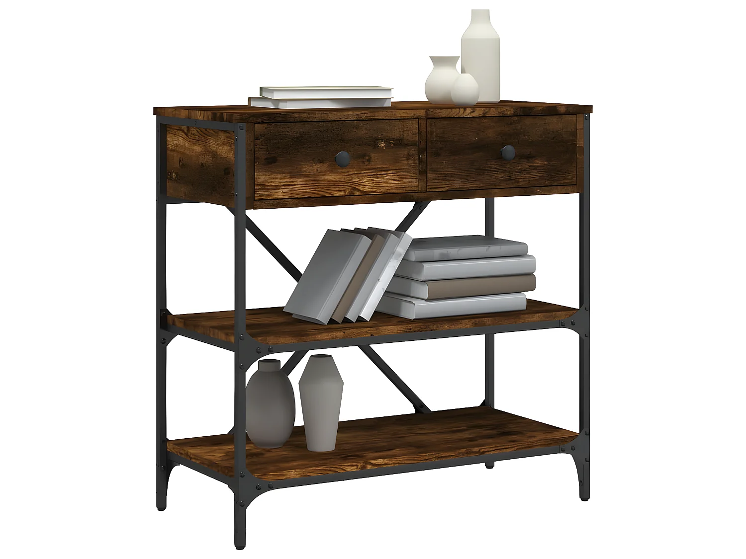 Console chêne fumé 75x34,5x75 cm bois d'ingénierie OFR24724 BonneVie Meuble