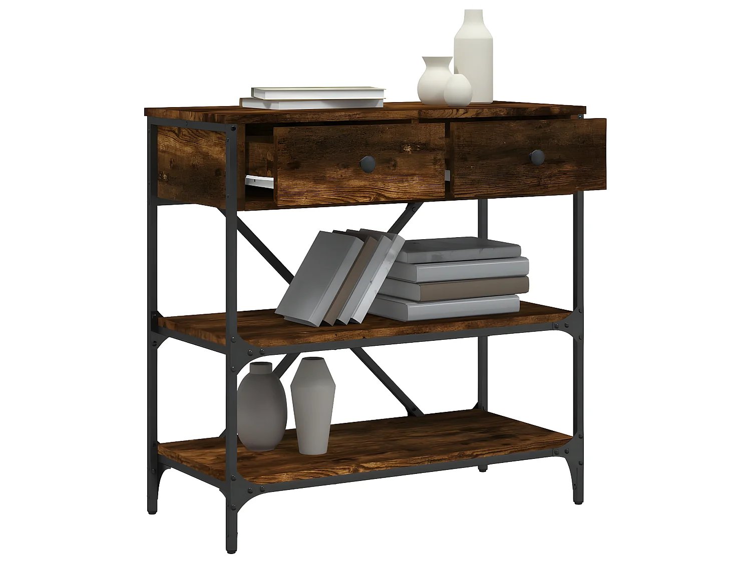 Console chêne fumé 75x34,5x75 cm bois d'ingénierie OFR24724 BonneVie Meuble