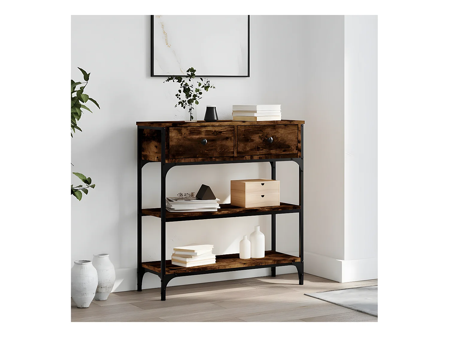 Console chêne fumé 72,5x25x75 cm bois d'ingénierie OFR13328 BonneVie Meuble