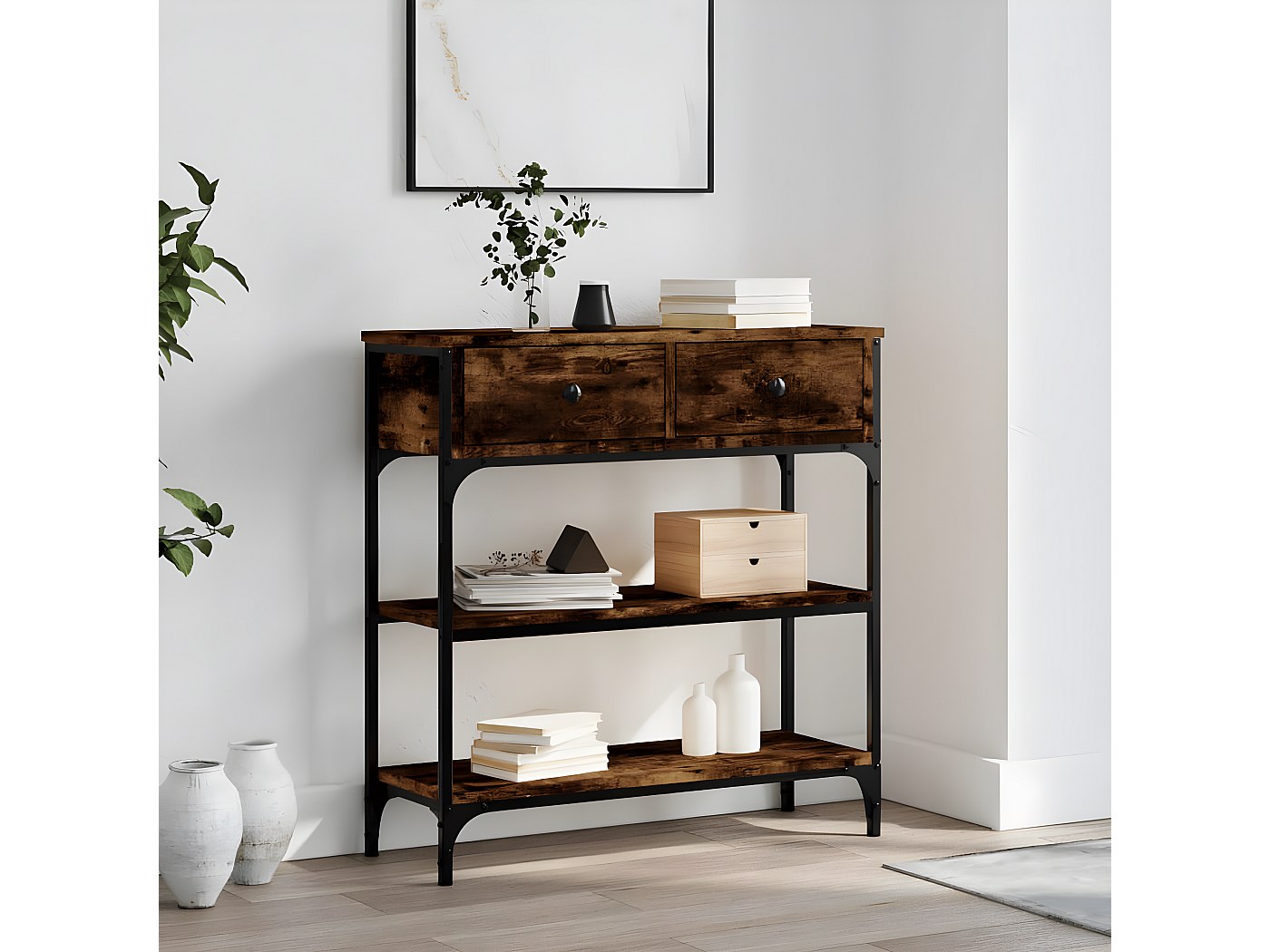 Table Console Sonoma En Chêne 72,5x25x75 Cm - Bois D'ingénierie Et Métal - Design élégant Pour Entrée Ou Salon