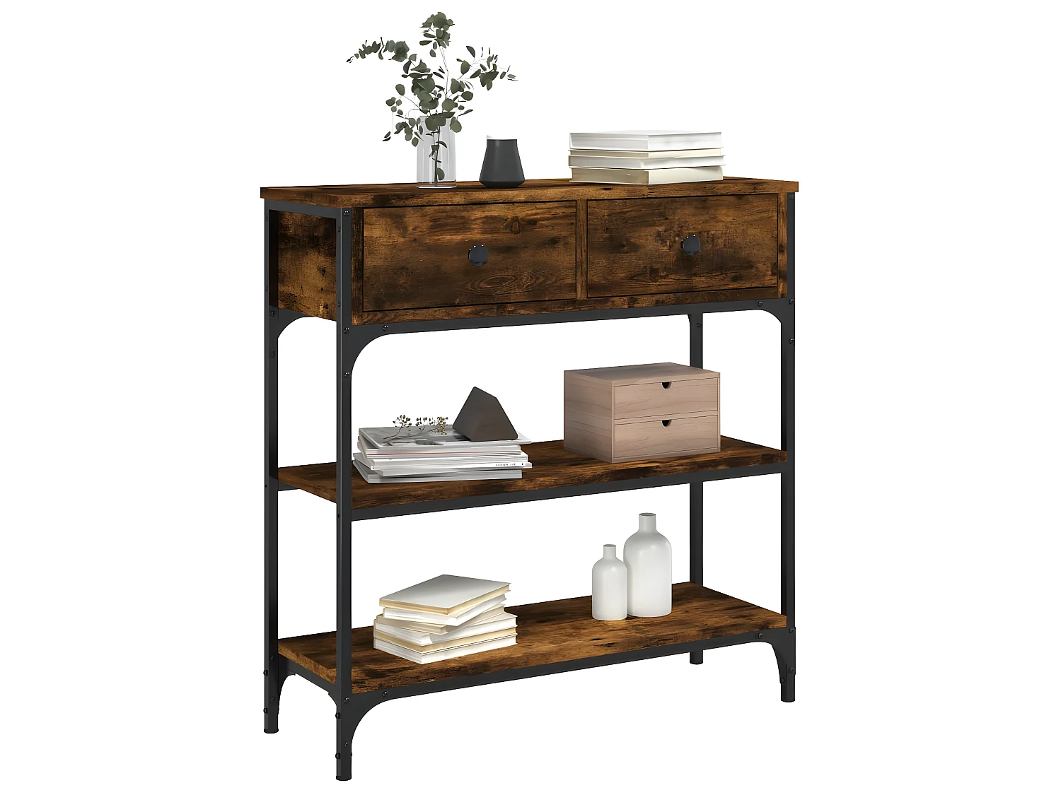 Console chêne fumé 72,5x25x75 cm bois d'ingénierie OFR13328 BonneVie Meuble