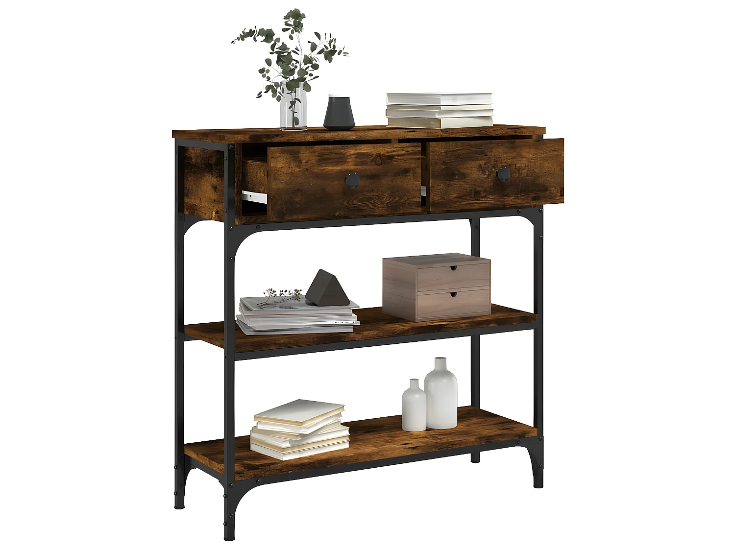 Console chêne fumé 72,5x25x75 cm bois d'ingénierie OFR13328 BonneVie Meuble