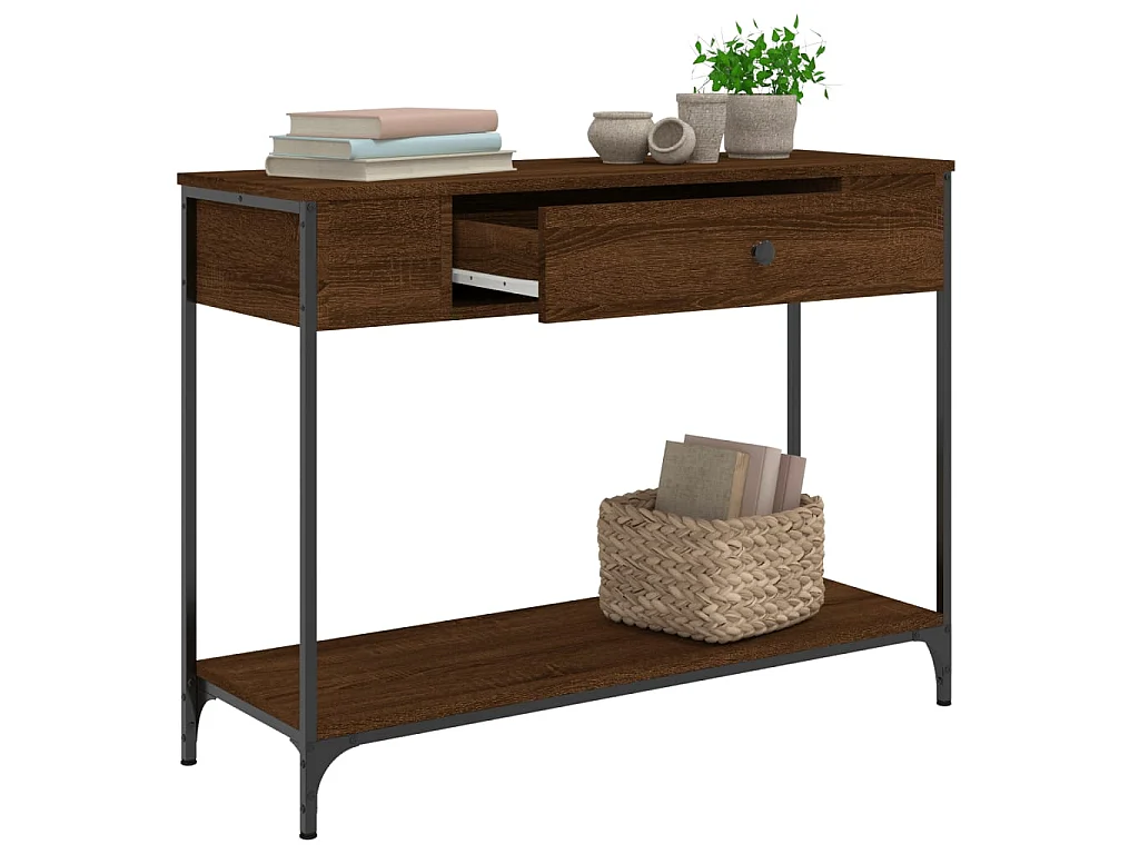 Console chêne marron 100x34,5x75 cm bois d'ingénierie OFR48148 BonneVie Meuble