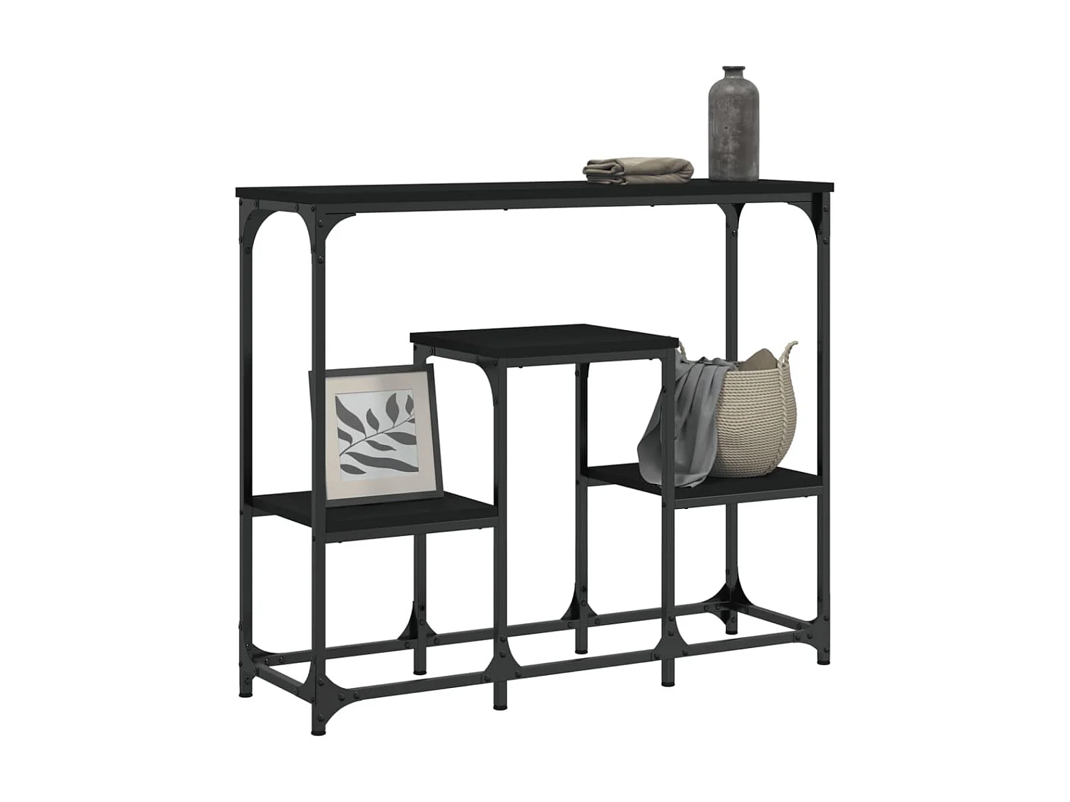 Mesa consola de madera de ingeniería negra 89,5x28x76 cm ES957914