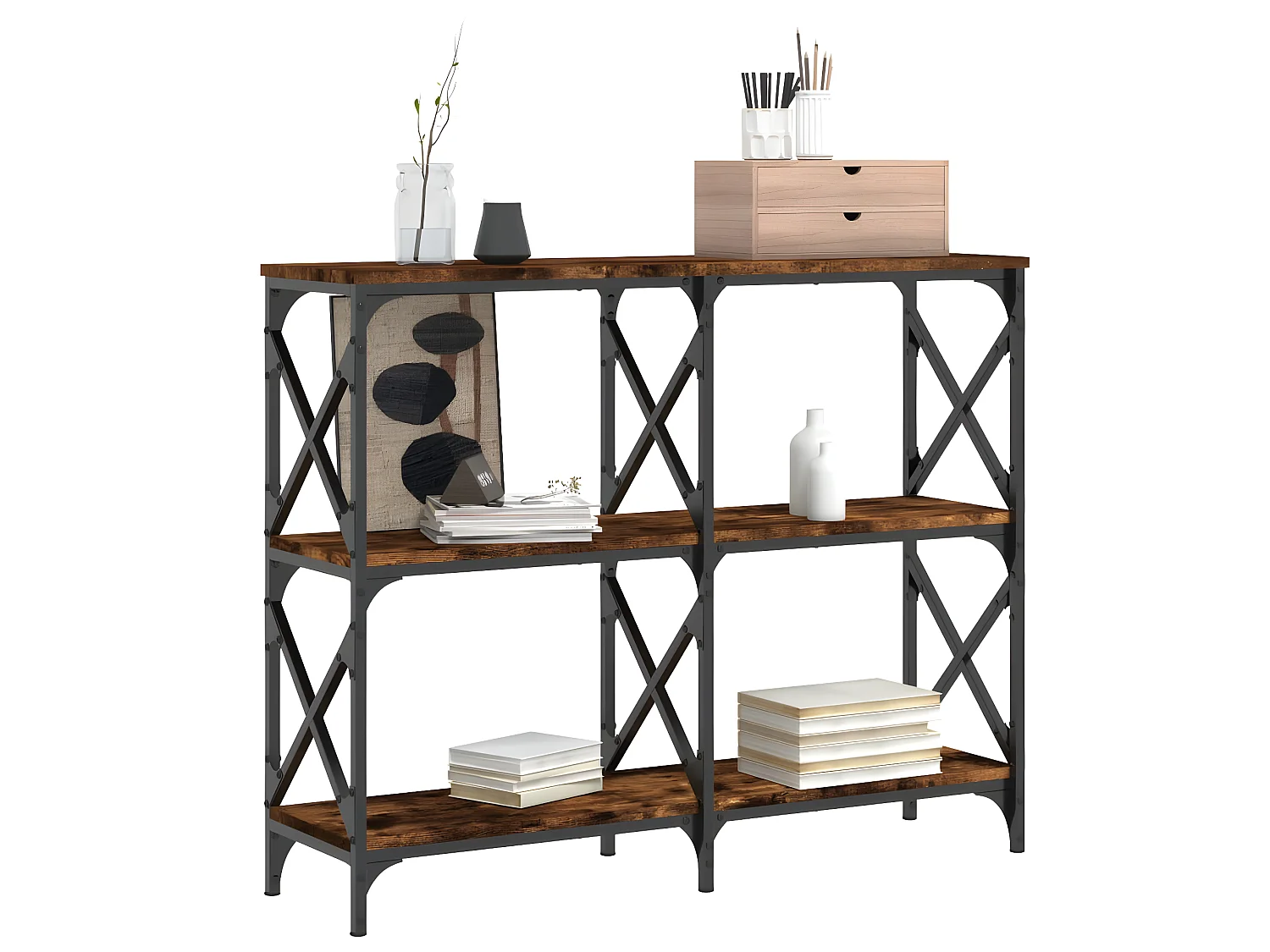 Console chêne fumé 100x28x80,5 cm bois d'ingénierie OFR72011 BonneVie Meuble