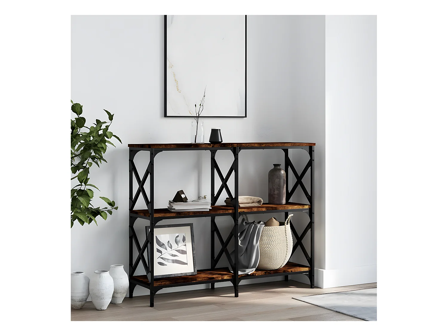 Console chêne fumé 100x28x80,5 cm bois d'ingénierie OFR72011 BonneVie Meuble