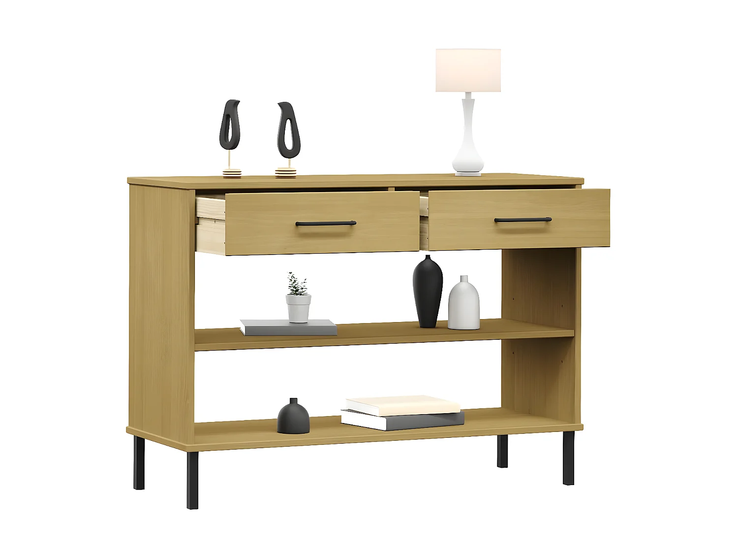 Wandkast met metalen poten OSLO massief grenenhout bruin NL779816